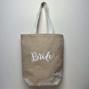Bride Shoulder Tote Burlap and Lace Inner Pocket Bachelorette Honeymoon